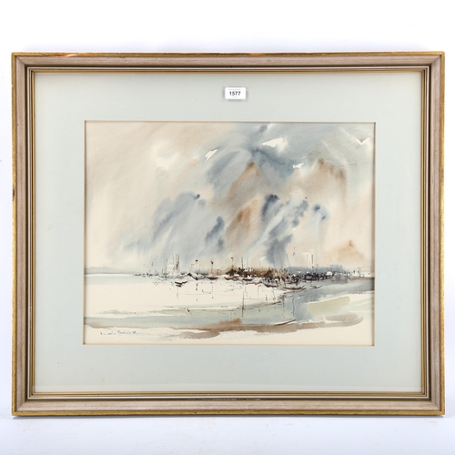 1577 - Leslie Goodwin, watercolour, Bosham Harbour, signed and dated 1973, 42cm x 54cm, framed