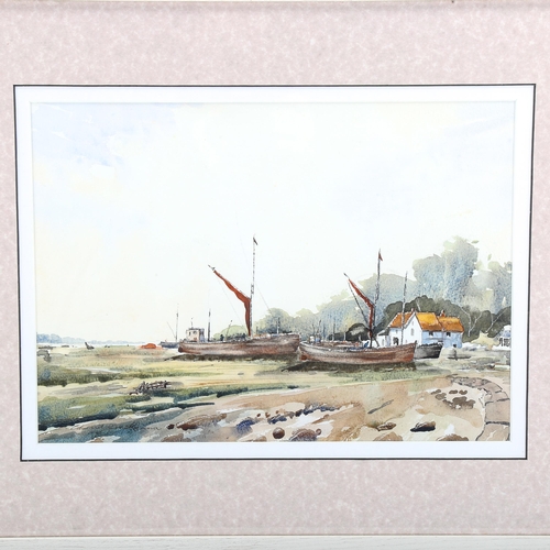 1579 - 2 x 20th century watercolours, shore scene, 26cm x 35cm, and boatyard, 26cm x 35cm, both indistinctl... 