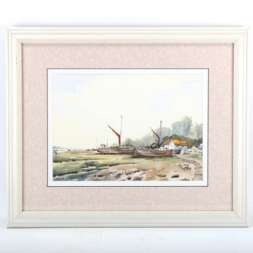 1579 - 2 x 20th century watercolours, shore scene, 26cm x 35cm, and boatyard, 26cm x 35cm, both indistinctl... 