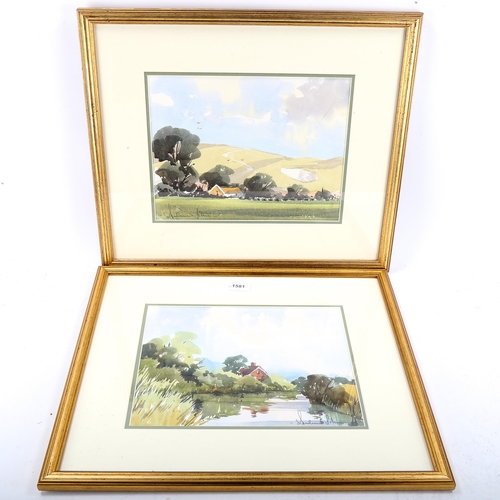 1581 - Andrew John, pair of watercolours, Sussex landscapes, signed 25cm x 31cm, framed