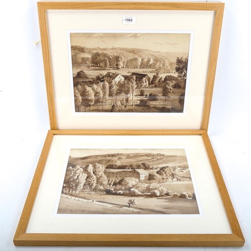 1582 - Raymond Sheppard, pair of sepia watercolours, French landscapes, 26cm x 36cm, framed