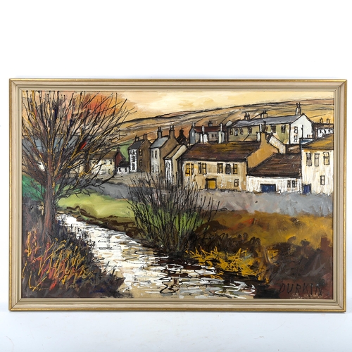 1586 - Tom Durkin (1928 - 1990), oil on canvas, cottages, signed, 60cm x 100cm, framed