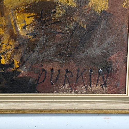 1586 - Tom Durkin (1928 - 1990), oil on canvas, cottages, signed, 60cm x 100cm, framed