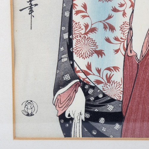 1589 - Kitagawa Utamaro, Japanese colour woodblock print, 2 fashionable ladies, 38cm x 25cm, framed, slight... 