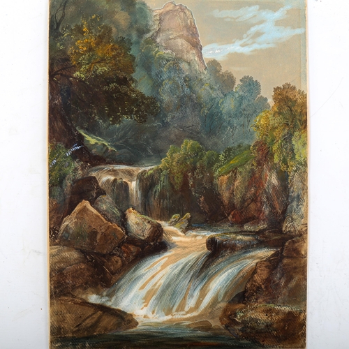 1592 - 19th century British School, watercolour, waterfall, unsigned, 45cm x 33cm, unframed