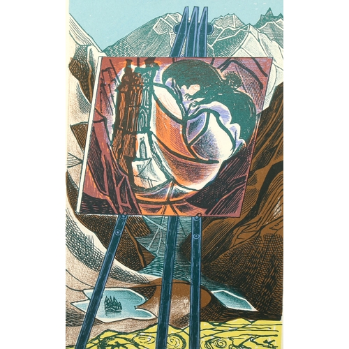 1611 - Edward Bawden, lithograph, mountains, published circa 1950s, image 20cm x 12cm, framed