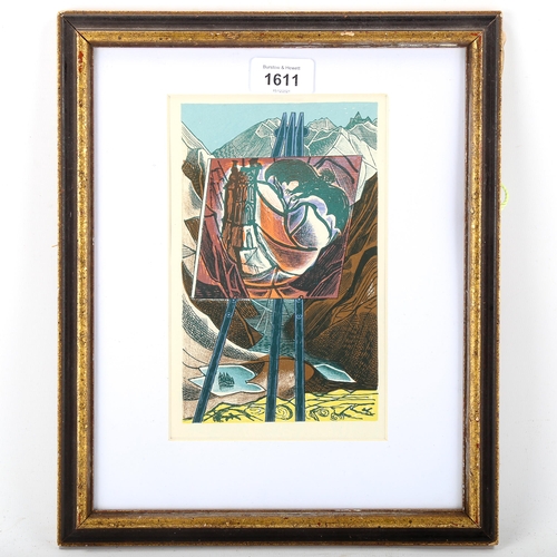 1611 - Edward Bawden, lithograph, mountains, published circa 1950s, image 20cm x 12cm, framed