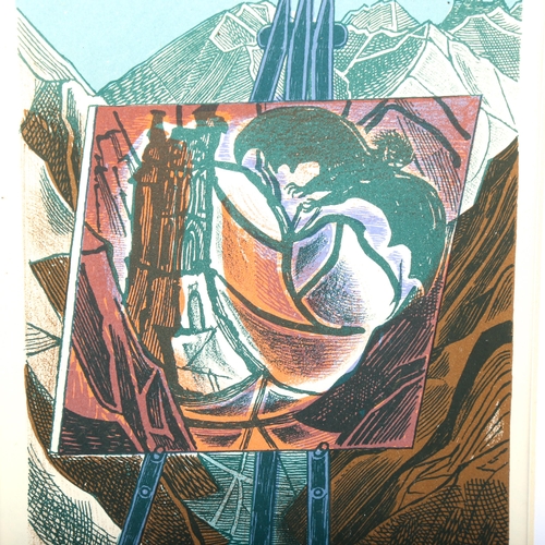 1611 - Edward Bawden, lithograph, mountains, published circa 1950s, image 20cm x 12cm, framed