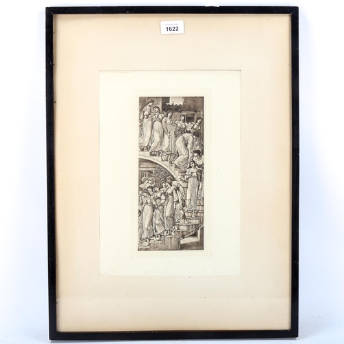 1622 - Edward Burne Jones, photogravure, Golden Stair, published by Dujardin 1885, image 26cm x 11cm, frame... 