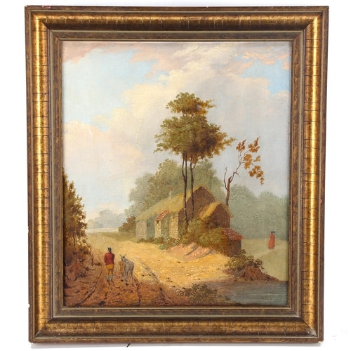 1623 - 19th century oil on canvas, country cottage, unsigned, 35cm x 30cm, framed