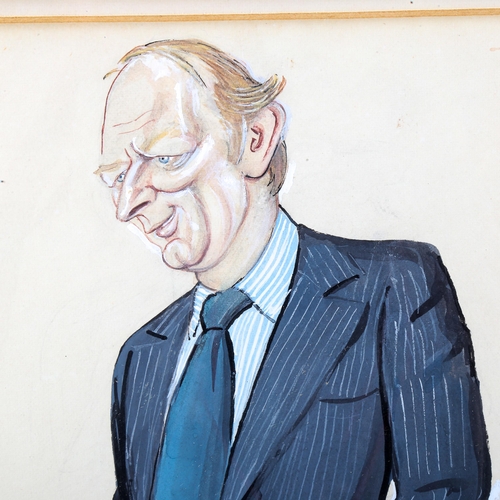 1625 - Gallon, gouache, caricature portrait of Paul Dowson, signed and dated 1980, 37cm x 25cm, framed