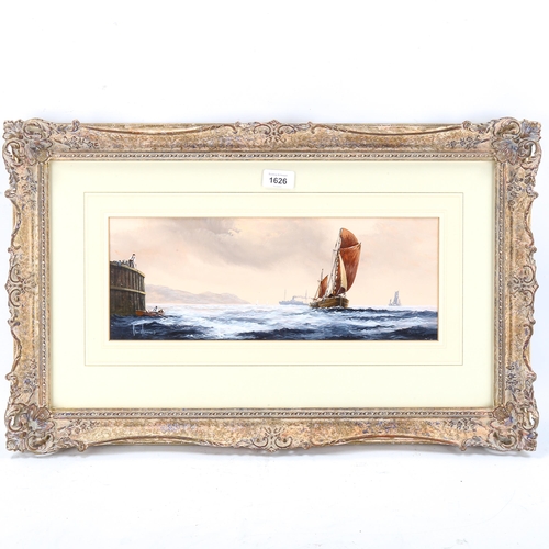 1626 - Ken Hammond, gouache, coastal scene, signed, 15cm x 40cm, framed