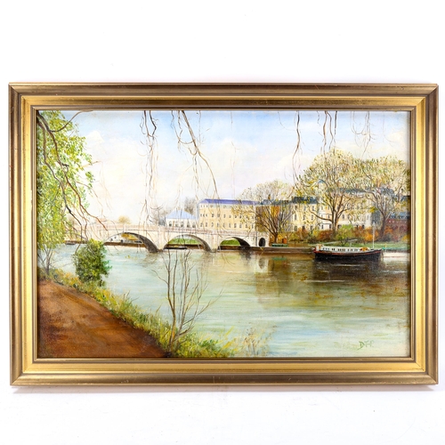 1629 - Oil on canvas, Thames at Richmond, signed with indistinctly monogram, 40cm x 60cm, framed