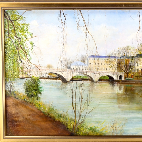 1629 - Oil on canvas, Thames at Richmond, signed with indistinctly monogram, 40cm x 60cm, framed