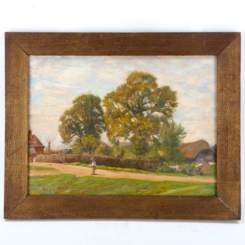 1634 - Abraham Hulk, oil on board, country lane, signed, 30cm x 40cm, framed