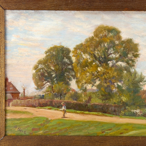 1634 - Abraham Hulk, oil on board, country lane, signed, 30cm x 40cm, framed