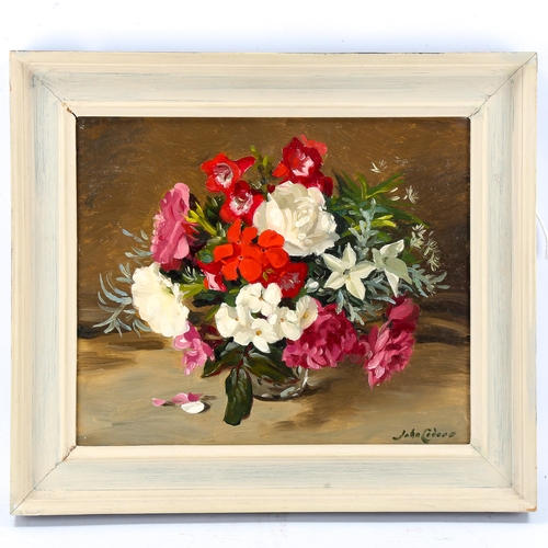 1635 - John Whitlock Codner RWA, oil on board, summer flowers 3, 1985, inscribed verso, 31cm x 36cm, framed