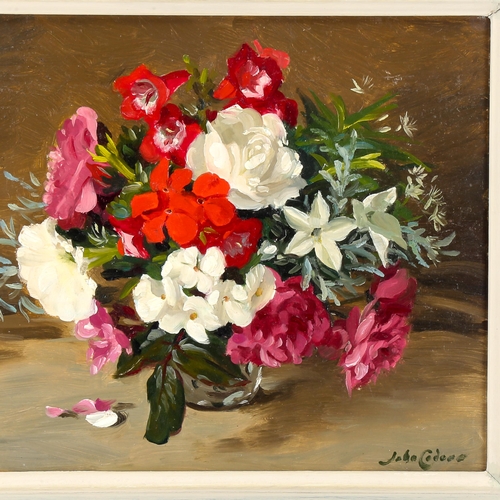 1635 - John Whitlock Codner RWA, oil on board, summer flowers 3, 1985, inscribed verso, 31cm x 36cm, framed