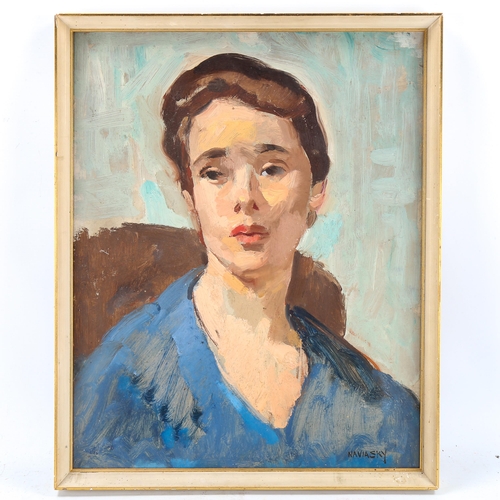 1637 - Philip Naviasky (1894 - 1983), oil on board, portrait, signed, 50cm x 40cm, framed