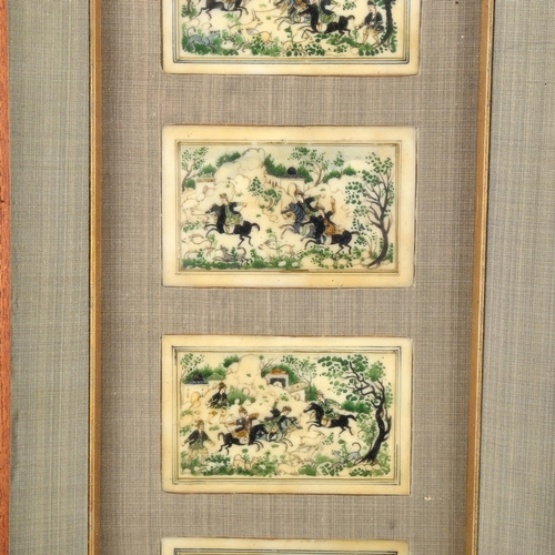 1638 - A group of 5 Persian paintings, mounted in single frame, overall frame dimensions 32cm x 74cm