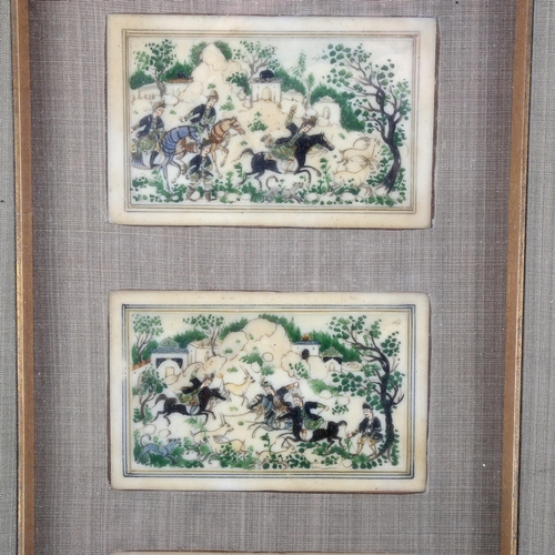 1638 - A group of 5 Persian paintings, mounted in single frame, overall frame dimensions 32cm x 74cm