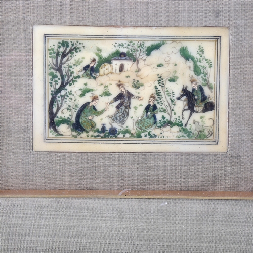 1638 - A group of 5 Persian paintings, mounted in single frame, overall frame dimensions 32cm x 74cm