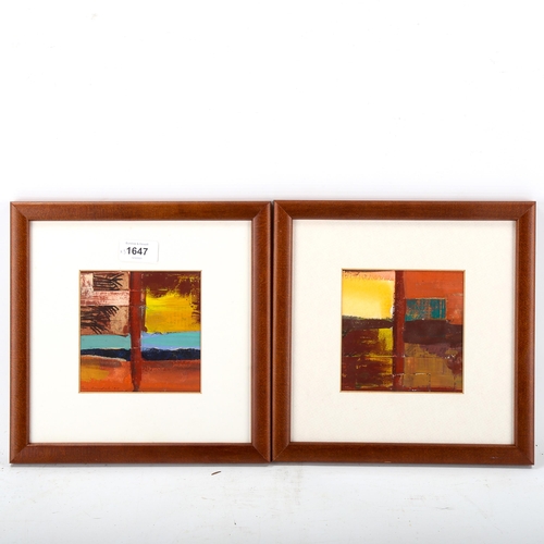 1647 - 3 small mixed media abstract composition, 1 indistinctly signed, largest 13cm x 13cm, framed (3)