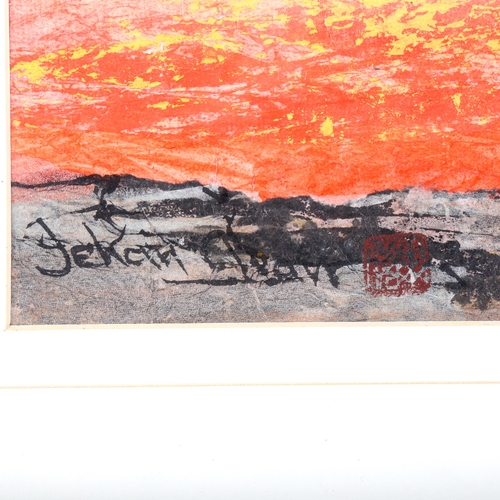 1650 - J Chan, mixed media painting, Chinese landscape, indistinctly signed, 25cm x 35cm, framed