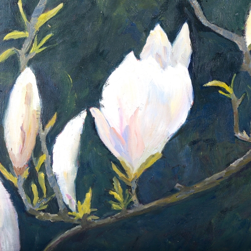 1651 - Contemporary oil on board, magnolia flowers, signed with monogram, 50cm x 53cm, framed