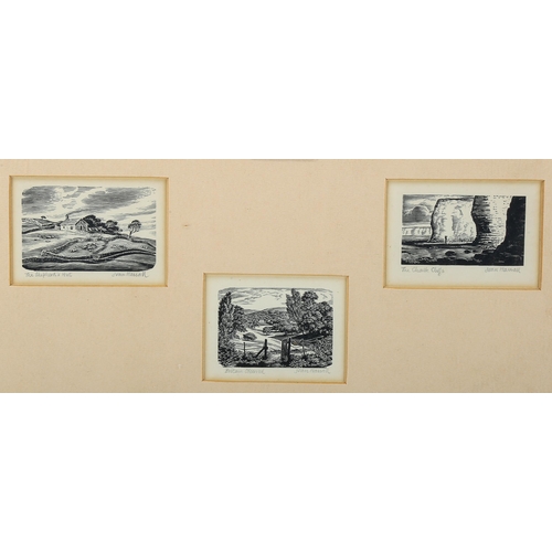 1656 - Joan Hassall, 3 miniature wood engravings, mounted in common frame, all signed in pencil, overall fr... 