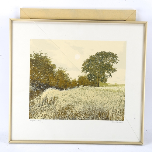 1662 - Mixed media on paper, landscape, indistinctly signed, 31cm x 25cm, and Kenneth Leech, print, hedgero... 