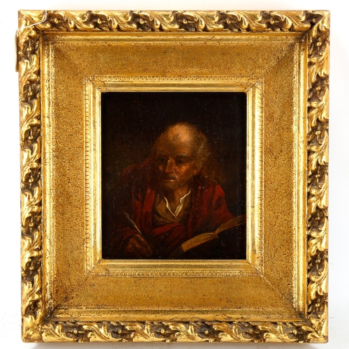 1663 - 18th century oil on wood panel, study of a scholar, unsigned, 22cm x 19cm, framed