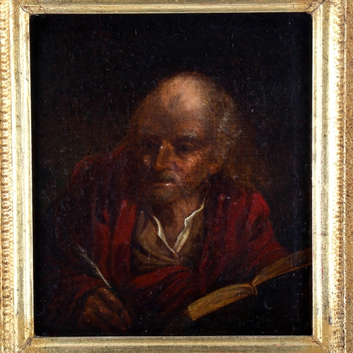 1663 - 18th century oil on wood panel, study of a scholar, unsigned, 22cm x 19cm, framed