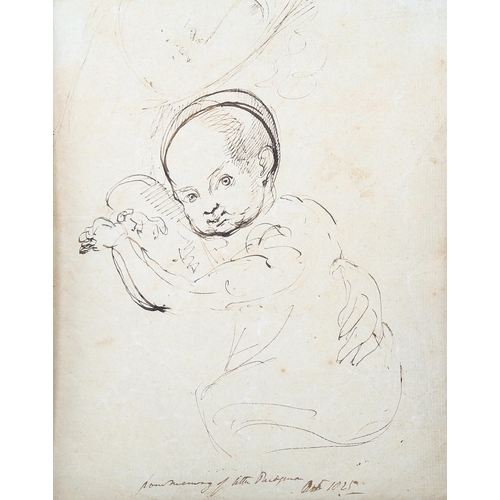 1667 - Sir George Hayter (1792 - 1871), pen and ink, study of a child, 22cm x 17cm, mounted