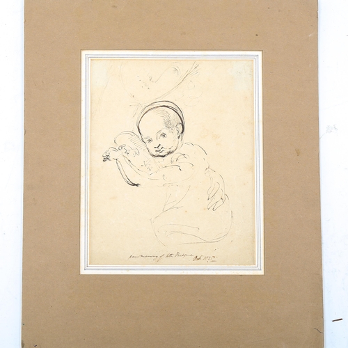 1667 - Sir George Hayter (1792 - 1871), pen and ink, study of a child, 22cm x 17cm, mounted