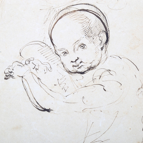 1667 - Sir George Hayter (1792 - 1871), pen and ink, study of a child, 22cm x 17cm, mounted