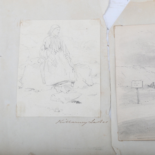 1668 - Robert Landells (1833 - 1877), 2 pencil studies, 1 of an Irish woman at Killarney, and another of Bo... 