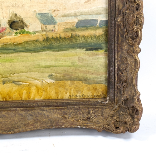 1674 - Early 20th century Irish School, oil on board, impressionist landscape, indistinctly signed, 30cm x ... 