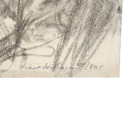 1676 - Hubert Wellington (1879 - 1967), charcoal portrait of Nancy 1901, signed, 44cm x 30cm, framed