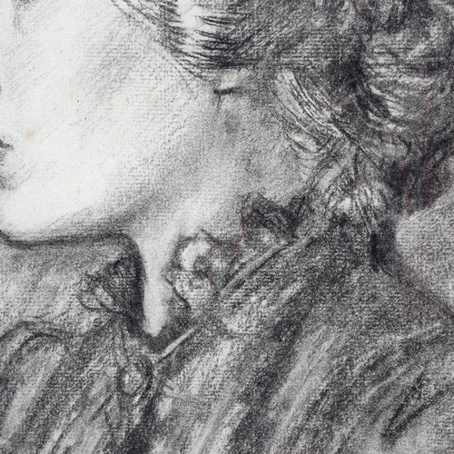 1676 - Hubert Wellington (1879 - 1967), charcoal portrait of Nancy 1901, signed, 44cm x 30cm, framed