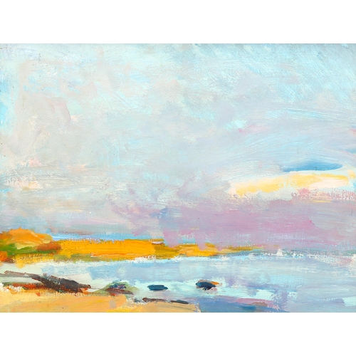 1686 - Beatrice Langdon, oil on board, seascape Dorset, 1967, inscribed verso, 25cm x 31cm, framed