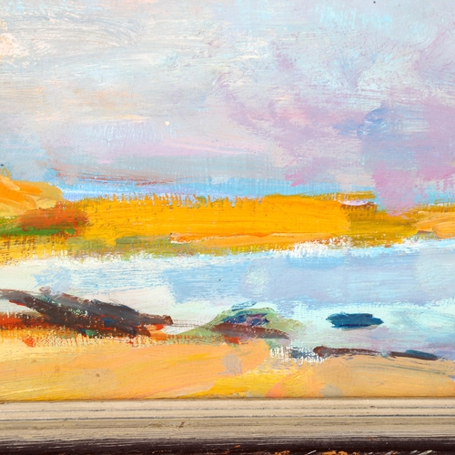 1686 - Beatrice Langdon, oil on board, seascape Dorset, 1967, inscribed verso, 25cm x 31cm, framed