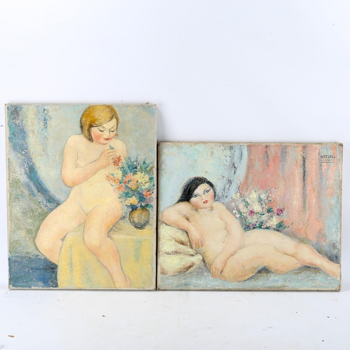 1689 - Patricia Saubert-Wetzel (American), 2 oils on canvas, nude studies, 40cm x 50cm, unframed