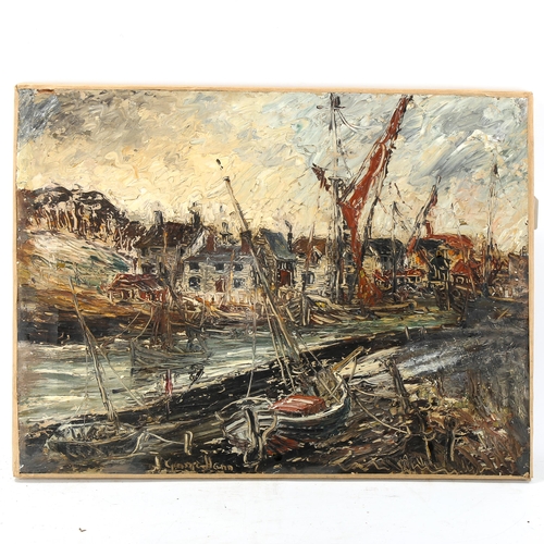 1690 - George Hann (1900 - 1979), oil on canvas, fishing harbour, circa 1950, signed, 45cm x 60cm, unframed