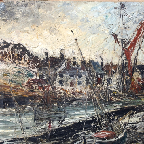 1690 - George Hann (1900 - 1979), oil on canvas, fishing harbour, circa 1950, signed, 45cm x 60cm, unframed