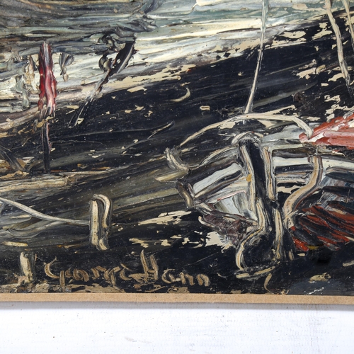 1690 - George Hann (1900 - 1979), oil on canvas, fishing harbour, circa 1950, signed, 45cm x 60cm, unframed