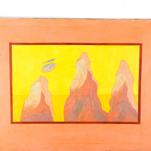 1703 - Oil on canvas, abstract mountain forms, illegible handwritten label verso, 60cm x 80cm, unframed