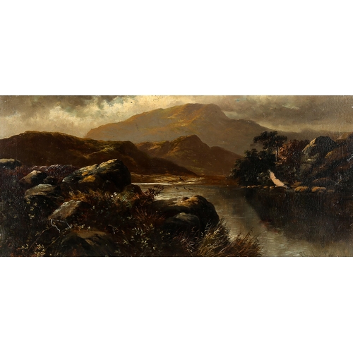 1704 - 19th century oil on canvas, Highland landscape, indistinctly signed, 30cm x 60cm, unframed