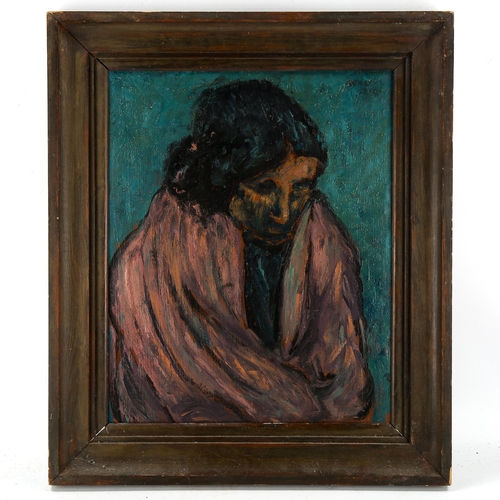 1710 - Oil on canvas, portrait, indistinctly signed, 50cm x 40cm, framed