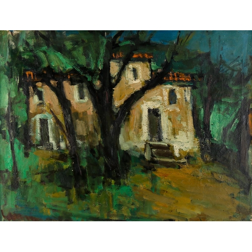 1712 - Mid-20th century oil on canvas, Continental buildings, indistinct signature verso dated 1945, 55cm x... 